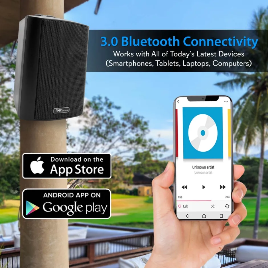6.5" Waterproof Bluetooth Speakers - High Power Sound, Easy Install, White<Pyle