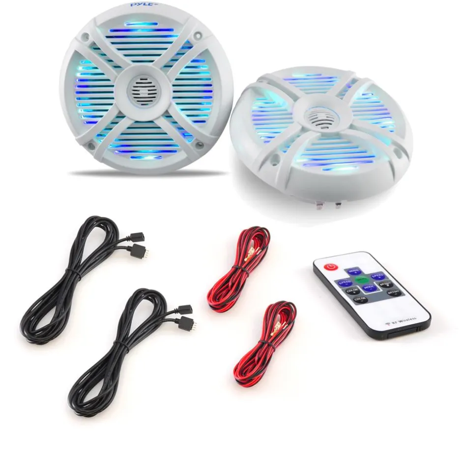 6.5" Waterproof Marine Speakers 250W LED Lights White<Pyle Online