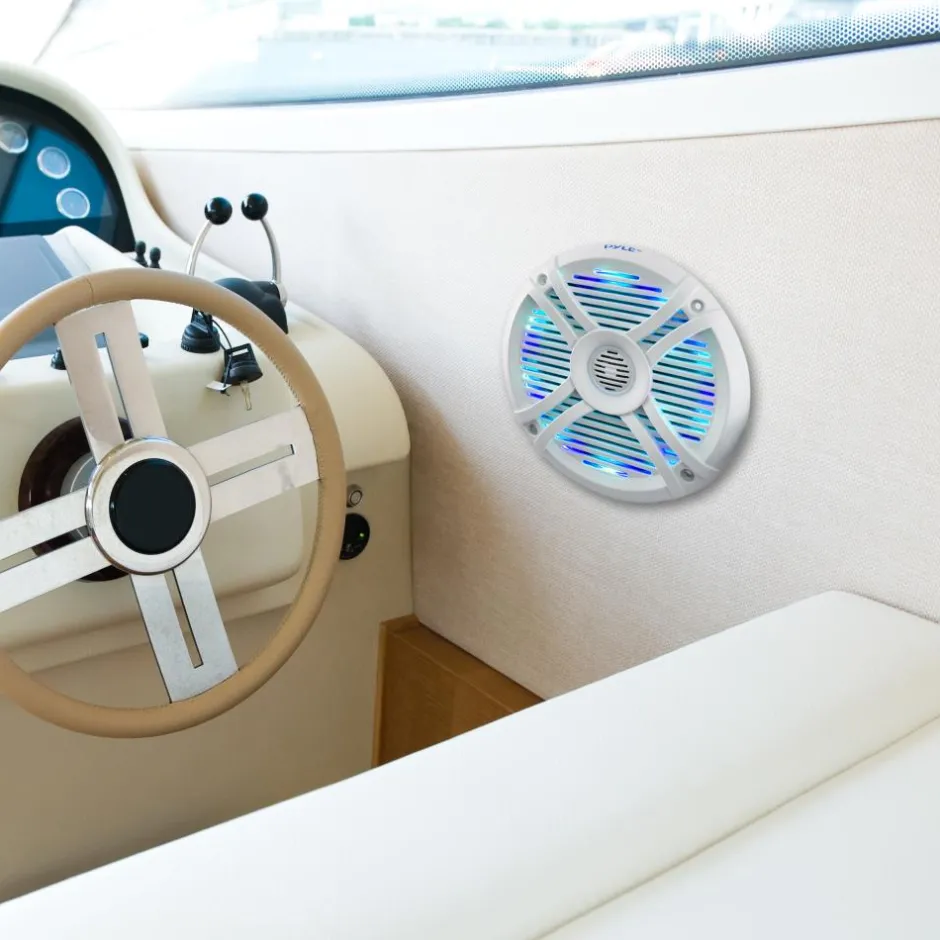 6.5" Waterproof Marine Speakers 250W LED Lights White<Pyle Online