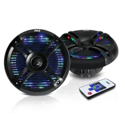 6.5" Waterproof Marine Speakers 250W LED Lights Polyprone Cones<Pyle Hot