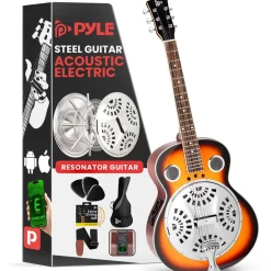 Acoustic Electric Guitar, Rich Sound, Built-in Preamp, Deep Cherry Finish<Pyle Best