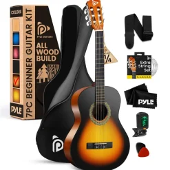 Acoustic Guitar Kit, Beginner-Friendly, 30" Sunburst, Nylon Strings<Pyle Online