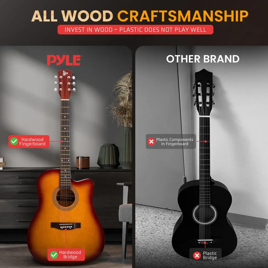 Acoustic Guitar Kit, Easy Play, Cutaway Design, 41" Cherry Burst<Pyle