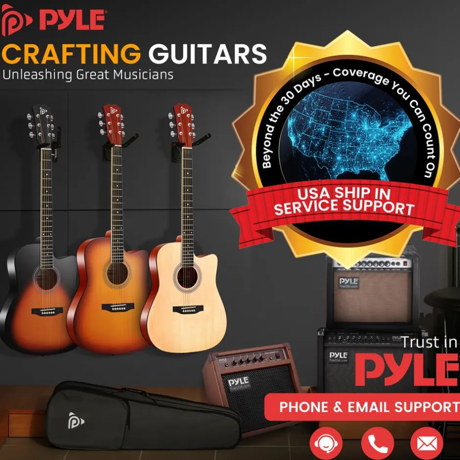 Acoustic Guitar Kit, Easy Play, Cutaway Design, 41" Cherry Burst<Pyle