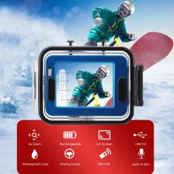 Action Camera HD 1080P Waterproof 12MP Touch Screen Blue<Pyle Hot