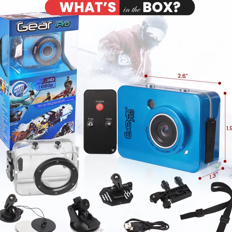Action Camera HD 1080P Waterproof 12MP Touch Screen Blue<Pyle Hot