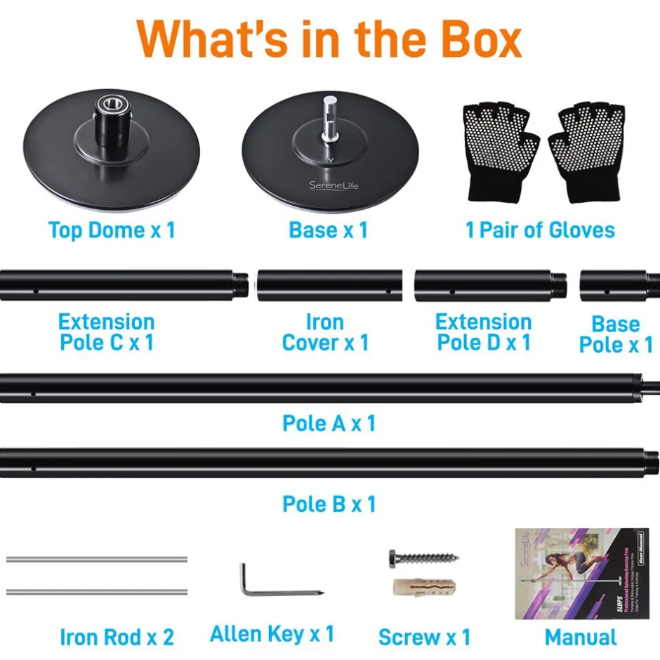 Adjustable Fitness Dance Pole, 1102 lb Capacity, Steel, Anti-Rust Surface<SereneLife Outlet