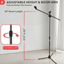 Adjustable Tripod Mic Stand Pair - Lightweight, Durable, 27.5-52