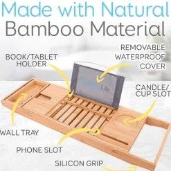 Bamboo Bathtub Caddy Tray - Relaxation Organizer, Adjustable, Natural Wood<SereneLife Sale