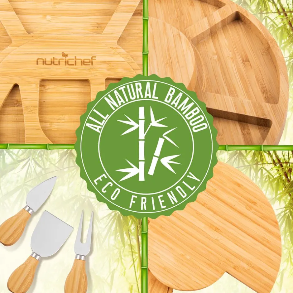 Bamboo Cheese Board Set, Extra Large, 13" Round, Includes Knives & Bowls<NutriChef Online