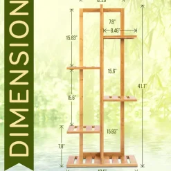 Bamboo Plant Stand 5 Tier Space-Saving Eco-Friendly Indoor/Outdoor<SereneLife Clearance