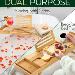 Bath Caddy Tray Comfort Bamboo Waterproof Adjustable Dark Brown<SereneLife Discount