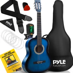 Beginner Acoustic Guitar Kit, 3/4 Size, Nylon Strings, Blue Burst<Pyle Clearance