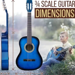 Beginner Acoustic Guitar Kit, 3/4 Size, Nylon Strings, Blue Burst<Pyle Clearance