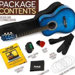 Beginner Acoustic Guitar Kit, 3/4 Size, Nylon Strings, Blue Burst<Pyle Clearance