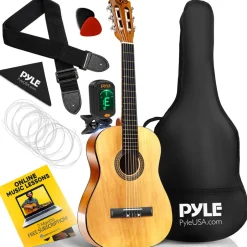Beginner 6-String Acoustic Guitar Kit, Junior Size, Gloss Finish, Natural<Pyle Hot