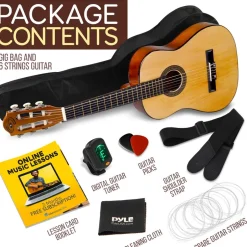 Beginner 6-String Acoustic Guitar Kit, Junior Size, Gloss Finish, Natural<Pyle Hot