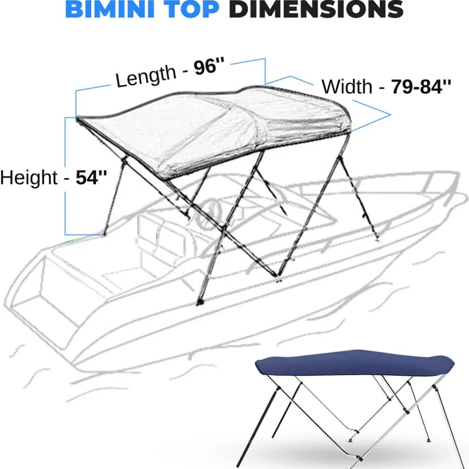 Bimini Top Boat Cover, Waterproof UV-Resistant, Aluminum Frame, Blue<SereneLife Sale