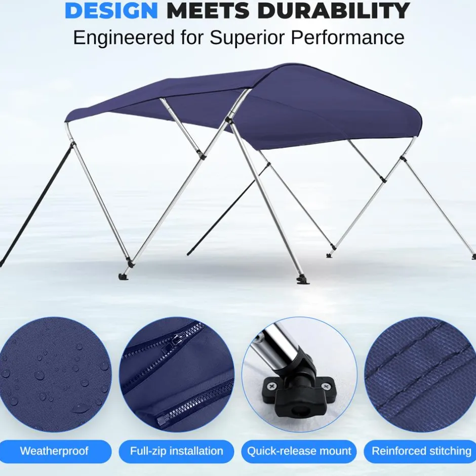 Bimini Top Boat Cover, Waterproof UV-Resistant, Aluminum Frame, Blue<SereneLife Sale