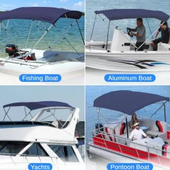 Bimini Top Boat Cover, Waterproof UV-Resistant, Aluminum Frame, Blue<SereneLife Sale