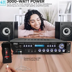 Bluetooth Amplifier Receiver 3000W Wireless Streaming Multi-Channel Audio<Pyle Best