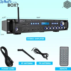 Bluetooth Amplifier Receiver 3000W Wireless Streaming Multi-Channel Audio<Pyle Best