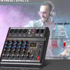 Bluetooth DJ Mixer 6-Channel USB Interface 16 DSP Effects<Pyle Online