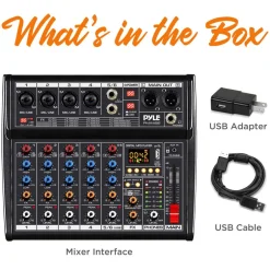 Bluetooth DJ Mixer 6-Channel USB Interface 16 DSP Effects<Pyle Online