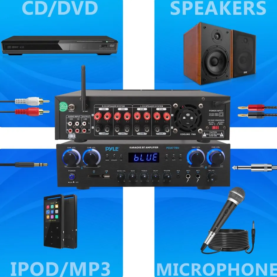 Bluetooth Home Theater Amplifier 800W 4-Channel Compact Design<Pyle New
