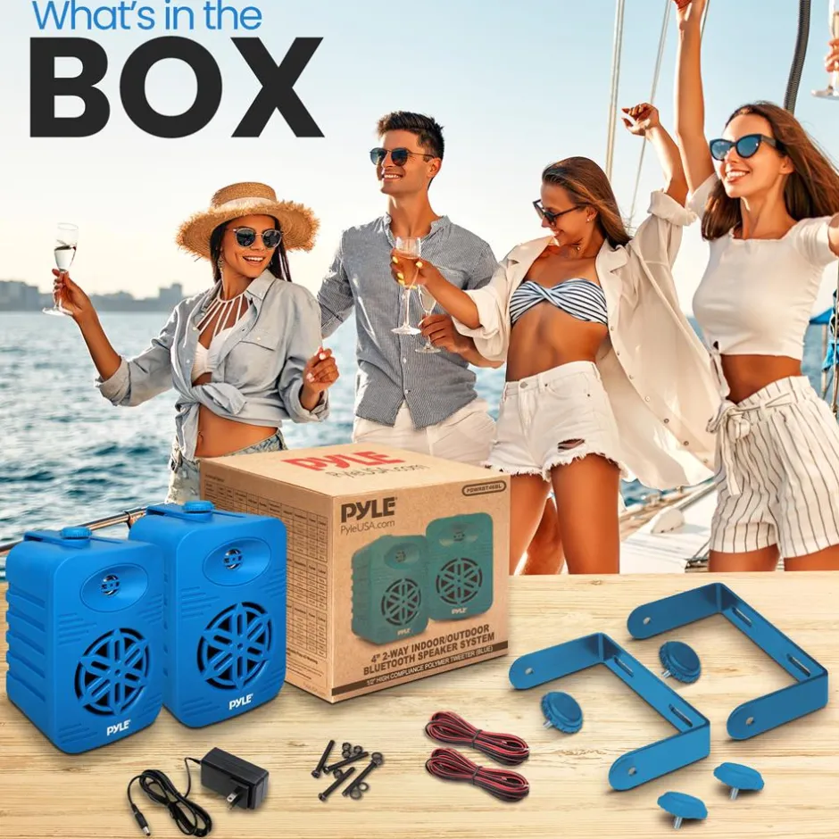 Bluetooth Indoor/Outdoor Speakers 300W Waterproof 4" 2-Way Blue<Pyle Online