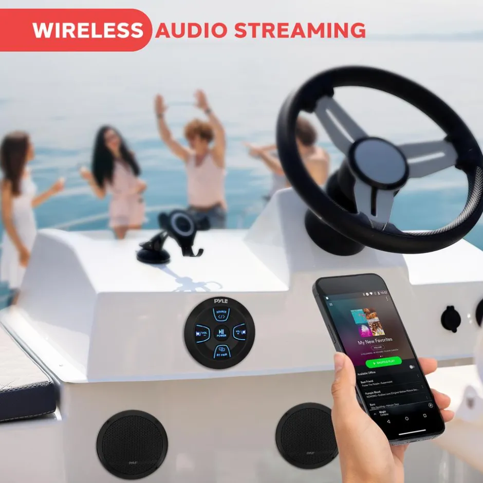 Bluetooth Marine Speaker System 240W Waterproof 6.5" Dual Cone White<Pyle Sale