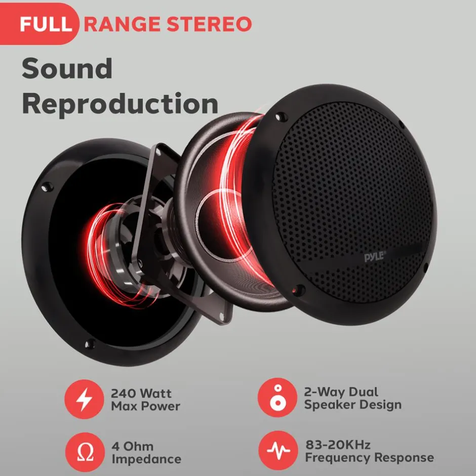 Bluetooth Marine Speaker System 240W Waterproof 6.5" Dual Cone White<Pyle Sale