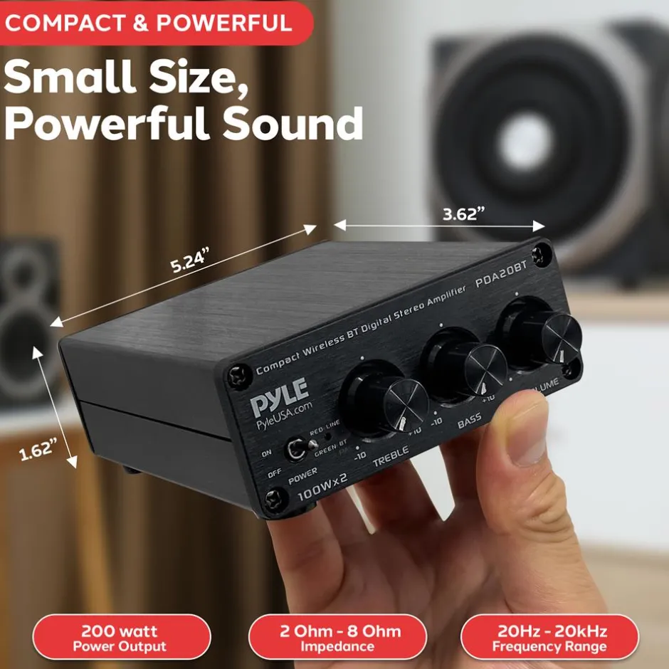 Bluetooth Mini Audio Amplifier 200W Aluminum Compact Wireless Streaming<Pyle Outlet