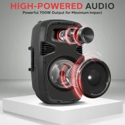 Bluetooth PA Speaker Kit 700W - Dual 8" Speakers, Stands, Mic, Remote<Pyle New
