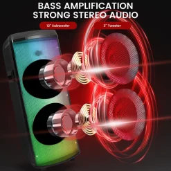 Bluetooth PA Speaker 600W Rechargeable Dual 12" LED Lights<Pyle Discount