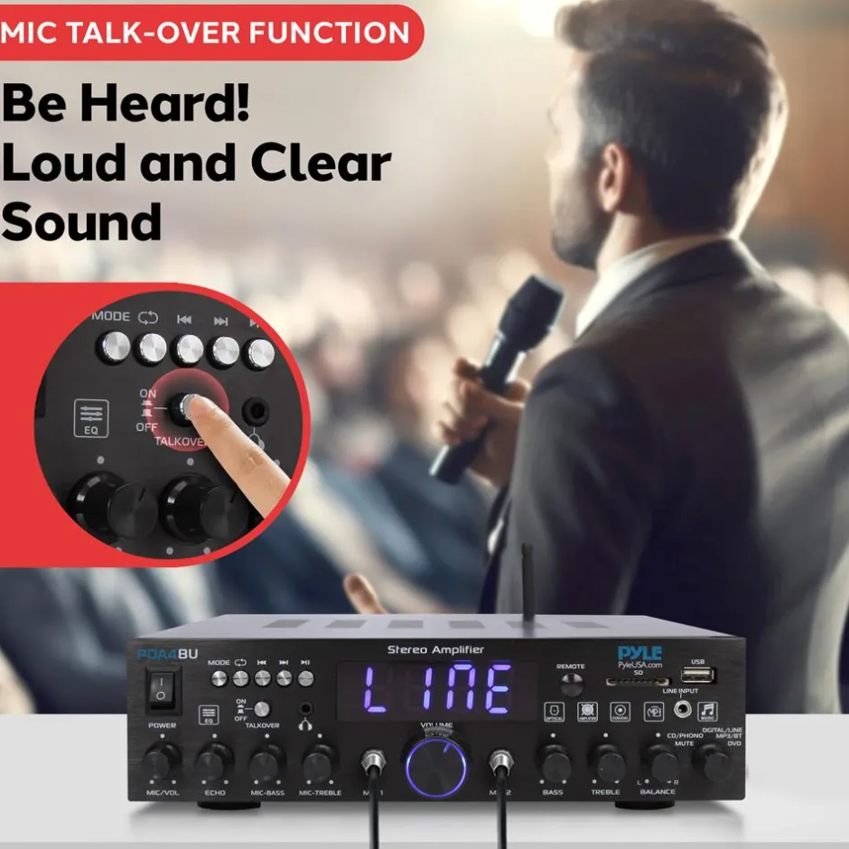 Bluetooth Stereo Amplifier 200W Wireless Streaming Optical/Phono/Coaxial<Pyle