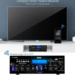 Bluetooth Stereo Amplifier 200W Power FM Radio LCD Display<Pyle Online