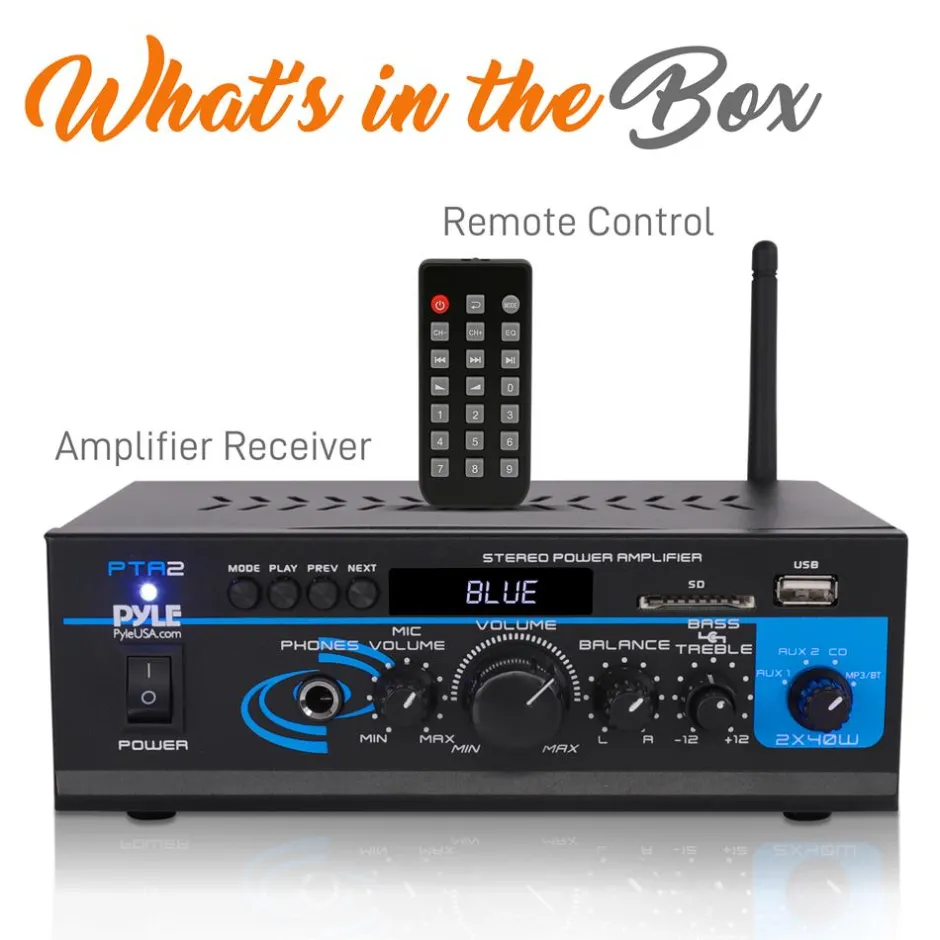 Bluetooth Stereo Amplifier 2x40W USB/SD/FM/AUX Inputs, Remote Control<Pyle Outlet