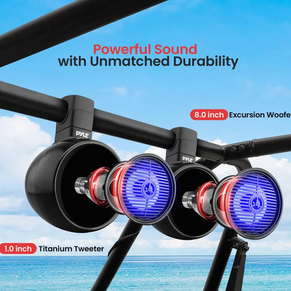 Bluetooth Waterproof Marine Speakers 300W LED 8" 2-Way System<Pyle Clearance