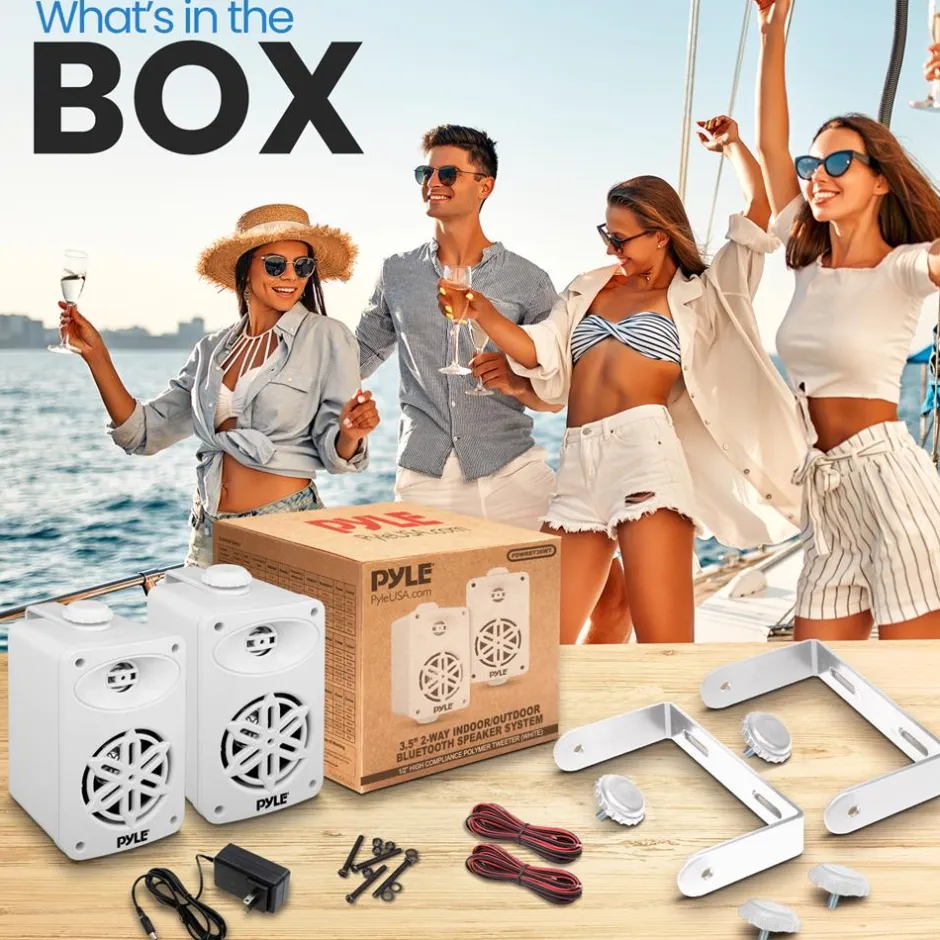 Bluetooth Waterproof Speakers 200W 3.5" 2-Way Polymer Tweeter White<Pyle Best