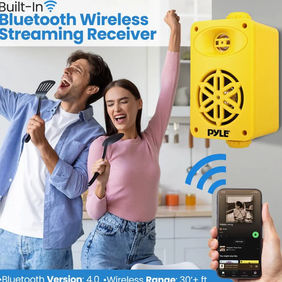 Bluetooth Waterproof Speakers 200W 3.5" Polymer Tweeter Yellow<Pyle Outlet