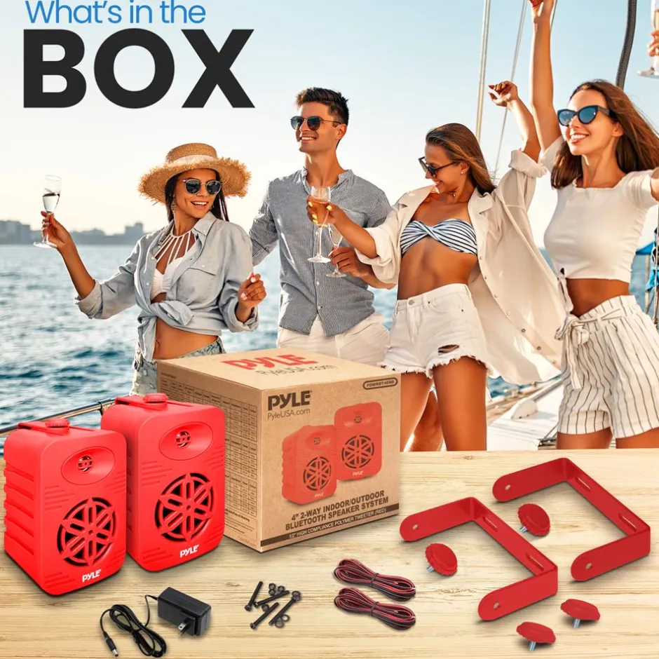 Bluetooth Waterproof Speakers - 300W 4" 2-Way Polymer Tweeter (Red)<Pyle