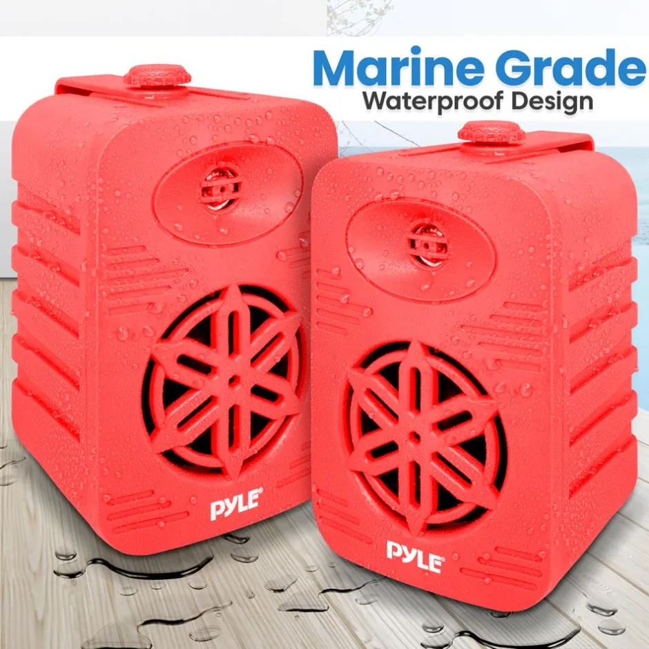 Bluetooth Waterproof Speakers - 300W 4" 2-Way Polymer Tweeter (Red)<Pyle