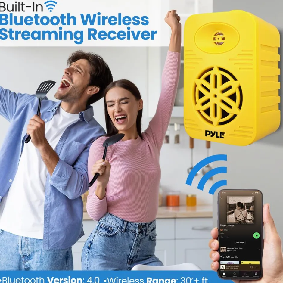 Bluetooth Waterproof Speakers 300W 4" 2-Way Polymer Tweeter Yellow<Pyle Online