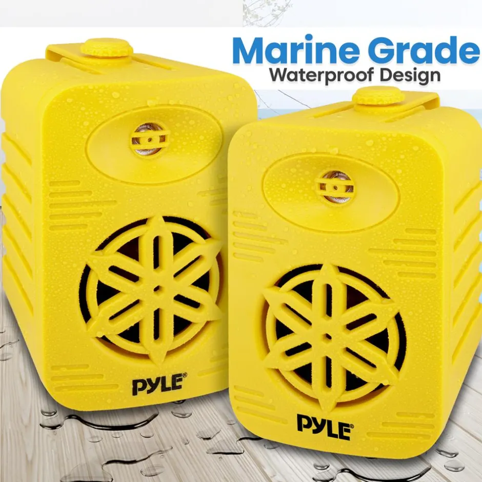 Bluetooth Waterproof Speakers 300W 4" 2-Way Polymer Tweeter Yellow<Pyle Online