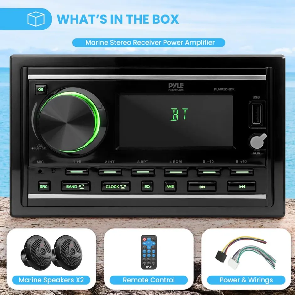 Boat Bluetooth Marine Stereo - Hands-Free Calling, Double DIN, LCD Display<Pyle Best
