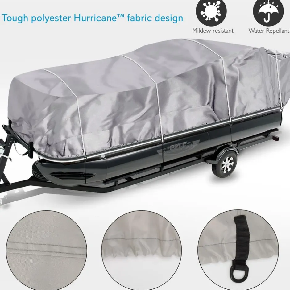 Boat Cover Waterproof Marine Polyester 21-24 ft Pontoon Gray<Pyle Online