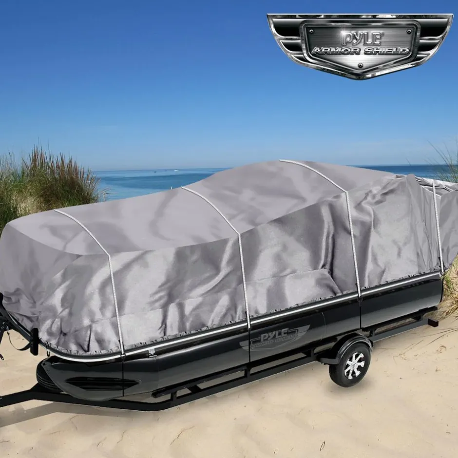 Boat Cover Waterproof Marine Polyester 21-24 ft Pontoon Gray<Pyle Online