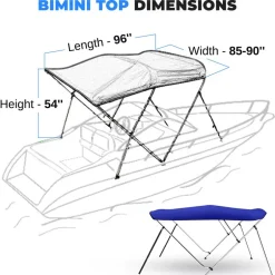 4-Bow Bimini Top Boat Cover, Waterproof 600D Polyester, Blue<SereneLife