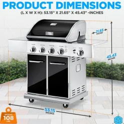 5-Burner Propane Gas Grill, 52,000 BTU, Stainless Steel, Easy Clean<NutriChef Online